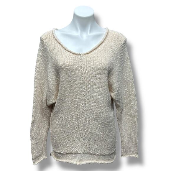 Free People Chamoix Sweater Bright Lights Peach Beige Relaxed Beachy Sweater M - Picture 1 of 16